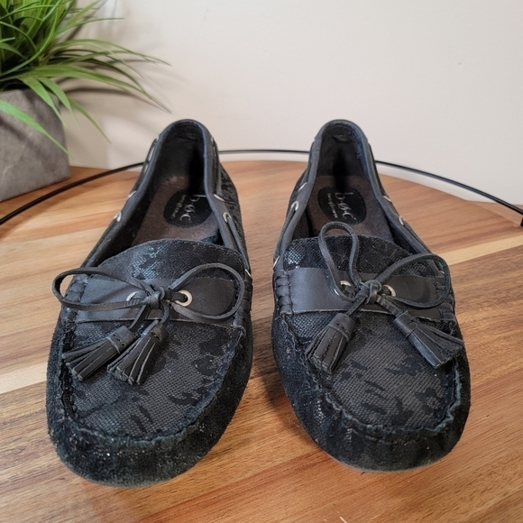 b.o.c. Black leather slip on loafers Size 11 driving shoes with tassels shimmery - Picture 7 of 17
